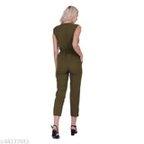 Sleeveless crepe jumpsuit, modern women's solid-colored polyester outfit, single piece from India