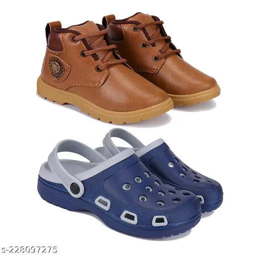 Black and brown Bersache Casual Shoes For Kids, Walking Sneakers Loafers Combo, Canvas casual shoes for Kids