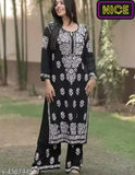 Rayon chikankari work kurta and plazzo set, beautiful Modaal heavy Ghasspatti embroidered bottomwear and top, Indian rayon fabric, various sizes available