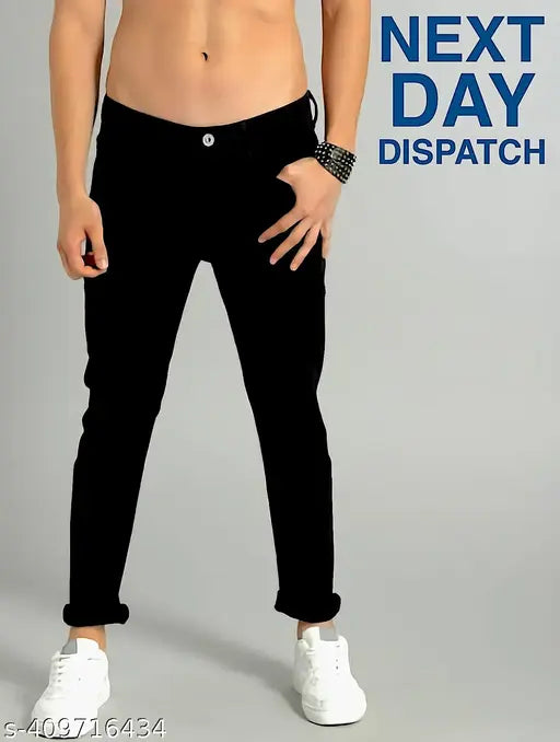 Black cotton linen denim jeans, slim-fit for men. Premium material, versatile style, and stretch fabric for comfort and durability. Ideal wardrobe essential for any event. Made in India (size: 32 waist x 39 in length)