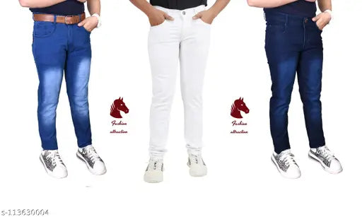 Solid denim men's jeans pack of 3, sizes 28, 30, and 32 - Indian export