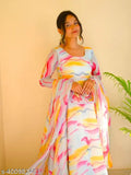 Georgette printed anarkali gown with dupatta set, vibrant Indian women's formal wear