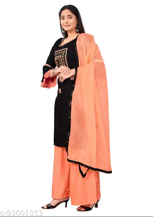Orange silk dupatta with black border