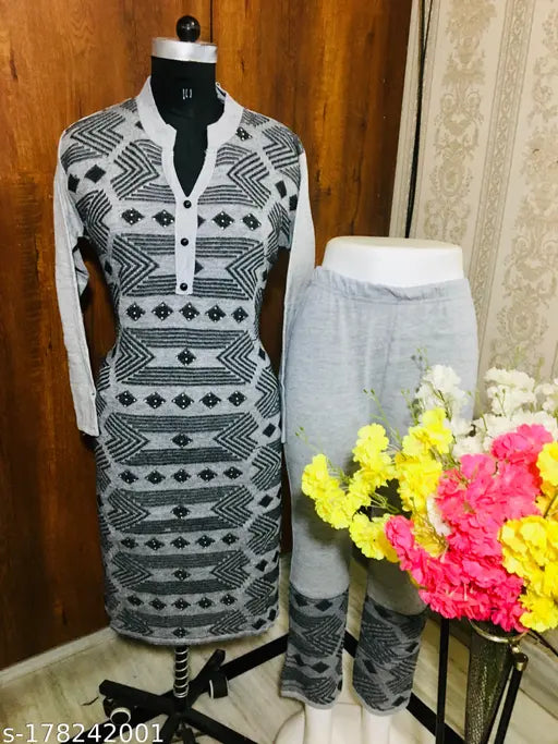 Trendy woolen kurta set for women, self-designed with palazzos. Single set in XL, free size, made from premium quality wool