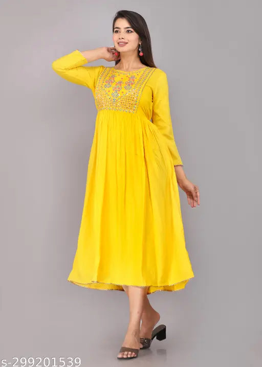 Yellow chiffon anarkali kameez with embroidered design