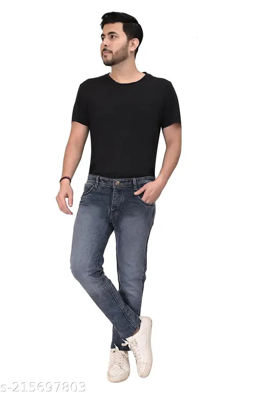Dark blue denim men's jeans from Hibok, solid pattern, size 32 (32W x 32L), made in India