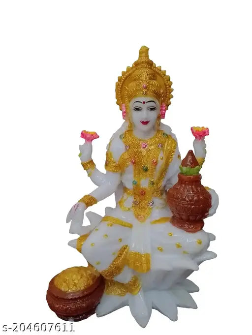 Marble Ganesh-Lakshmi idol statue, intricately hand-painted for temple pooja room or Diwali decor, size: 7.5" x 4.5" x 3", weight: 600g