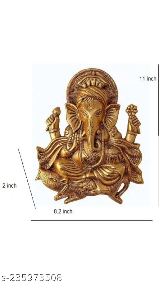 Metal Ganesh idol wall hanging for home decoration, temple, office gifting. Indian artisanal craft, 8.5" x 11" x 2". Perfect for bringing luck and happiness