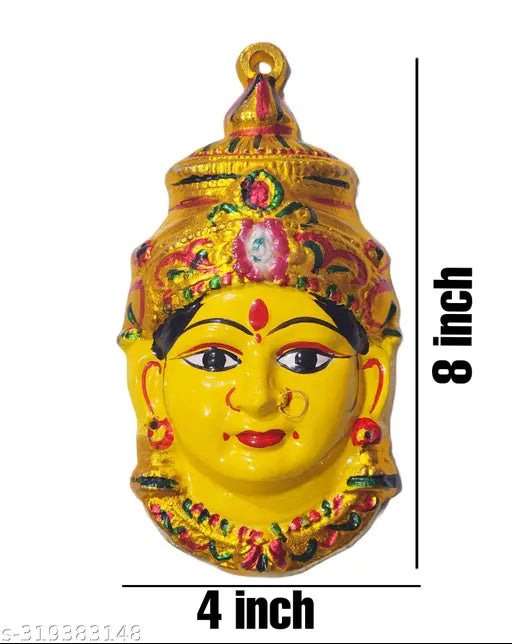 Metal Durga Devi idol, 8-inch Varalakshmi Amman Ammavari face pooja accessory from India