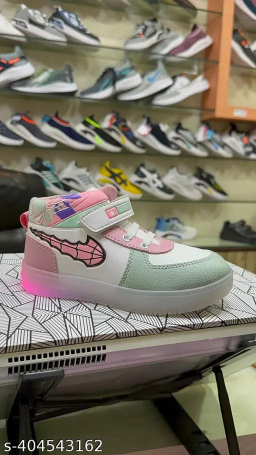 Pista pink synthetic LED light shoes LTS 4 for kids' active play, featuring Velcro fastening