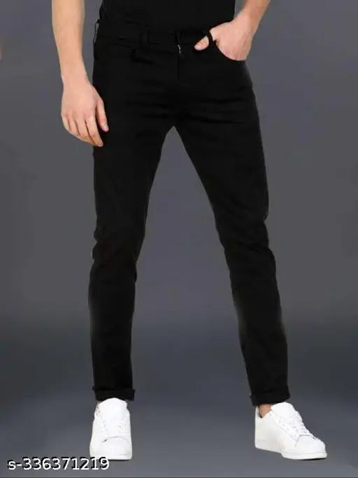 Black cotton blend lycra pants for men - Stylish, comfortable office wear trousers on lowest prices