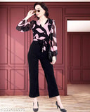 Georgette print cotton blend jumpsuit for women, long sleeves, floral design, daily or party wear