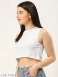 White cotton sleeveless round neck t-shirt by Rodzen for women, solid design, size XL originating from India