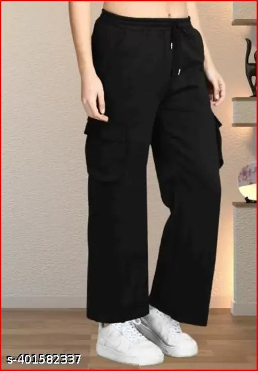 Black cotton bell bottom jogger with cargo pockets