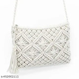 White macrame cotton handbag with small shoulder strap