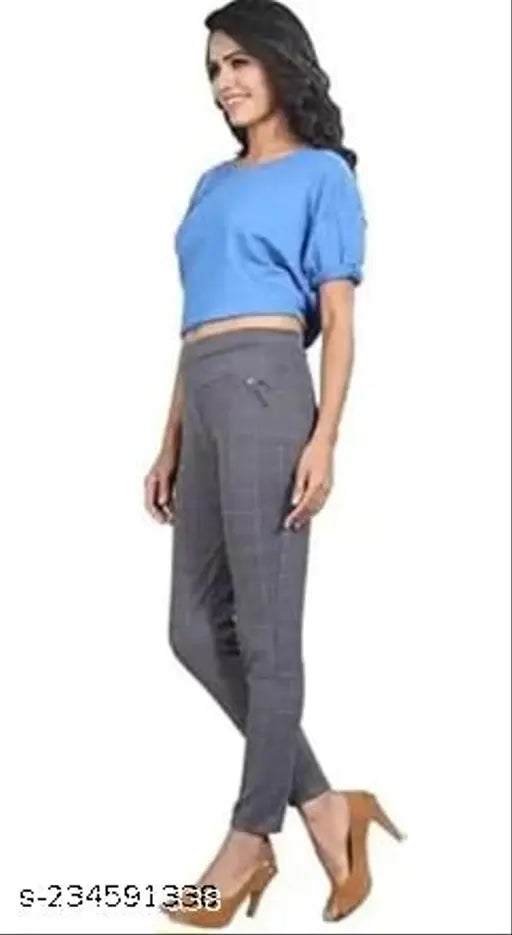 Grey Lycra checked slim fit jegging for women - Free size/24-34, stylish casual wear