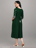 Rayon embroidered kurti with three-quarter sleeves, Indian-made, perfect for all seasons, S (36in bust), M (38in bust), L (40in bust), XL (42in bust), XXL (44in bust)