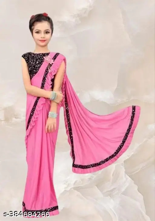 Embellished poly silk saree for kids, Alisha Drishya brand, ready-to-wear with unstitched blouse, Indian wedding and festival season