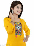 Yellow rayon kameez and skirt set with intricate embroidery
