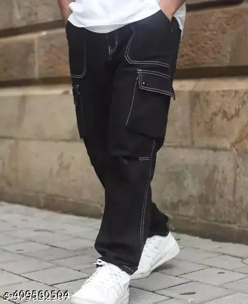 Black denim baggy jeans by Markview, stylish and comfortable fit for men & boys. Versatile black color suitable for casual and partywear