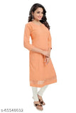Peach womens straight sequence dress kurta, cotton material