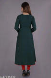 Green rayon embroidered anarkali with long sleeves, knee-length