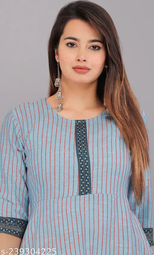 Cotton kameez anarkali style, blue with white detailing