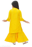 Yellow rayon embroidered kurta plazzo for girls, ideal for daily wear & festivals