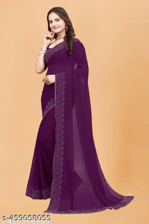 Purple georgette saree with intricate diamond detailing, traditional design for party wear and weddings