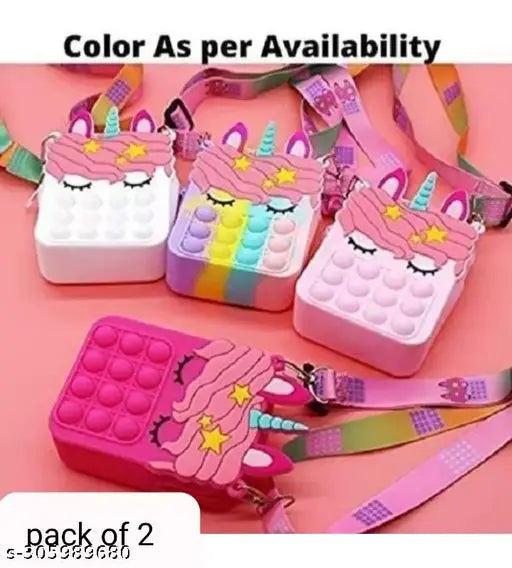 Pink and white unicorn themed purses, pack of 2