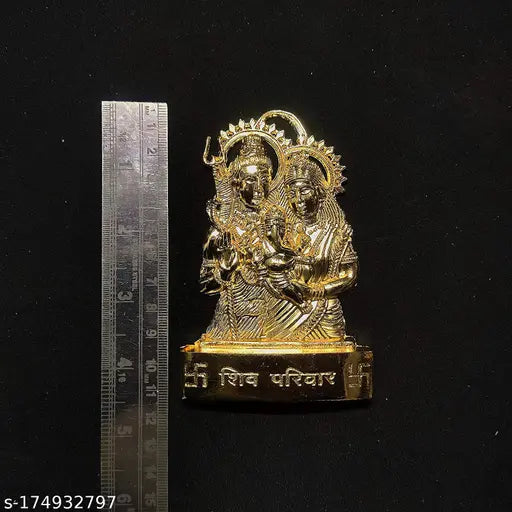 Metal Shiv Parivar car dashboard idol, 7cm x 12cm, Indian temple home decor