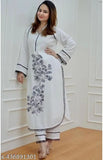 White rayon kurta pant set, printed net design for women's clothing, Indian fashion attire with long sleeves and multiple sizes available