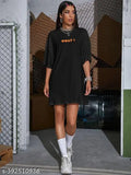 Black oversized t-shirt for women with printed design