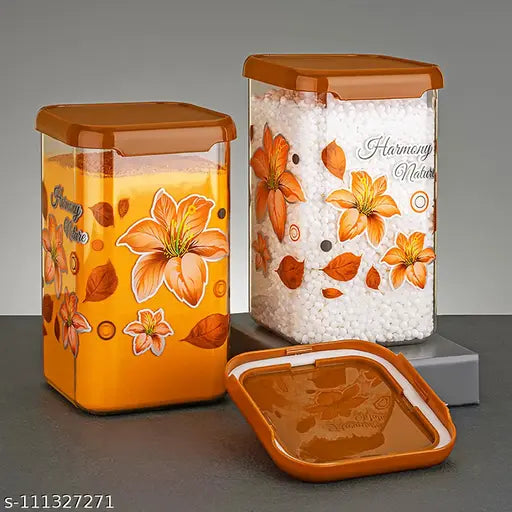 Orange plastic storage containers set of 12, unbreakable, floral design, 1100ml.