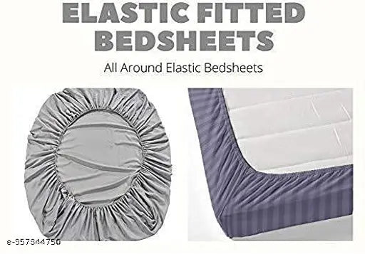 Grey elasticated fitted bedsheet, glace cotton, double size, with 2 pillow covers.