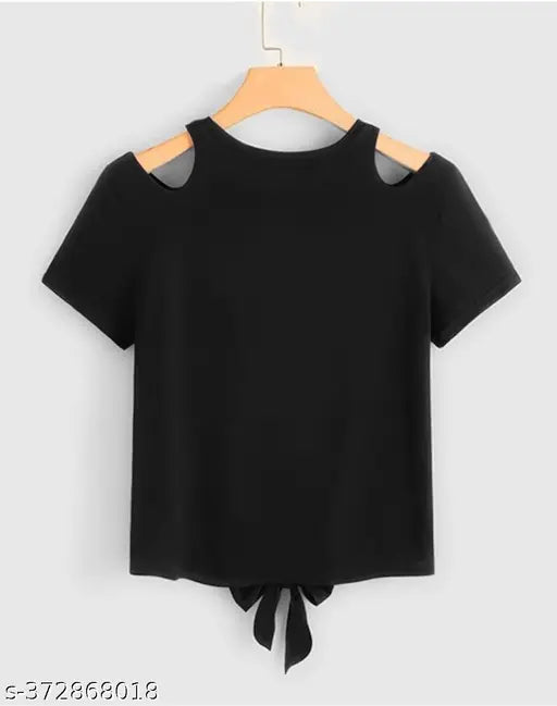 Black Lycra shoulder cut crop top for women, panda with butterfly printed on display