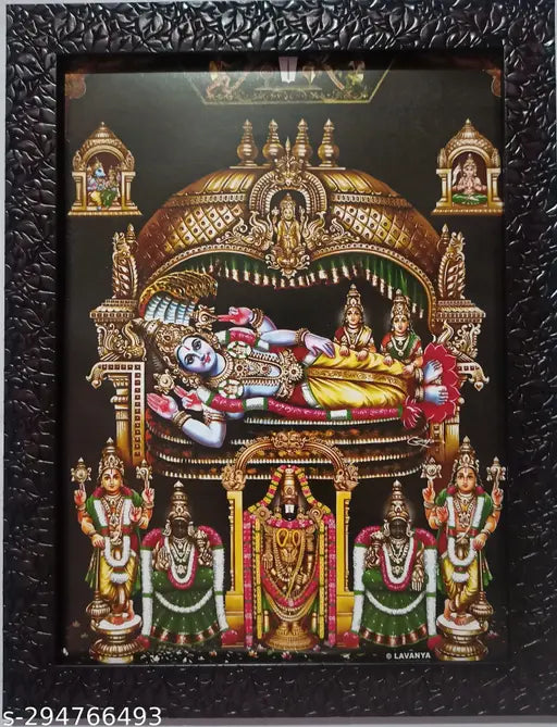 Indian temple photo frame featuring Ranga Nathar Srirangam Sri Ranganatha, Govindaraja Perumal, Ranga Vaikunta Venkateswara deities