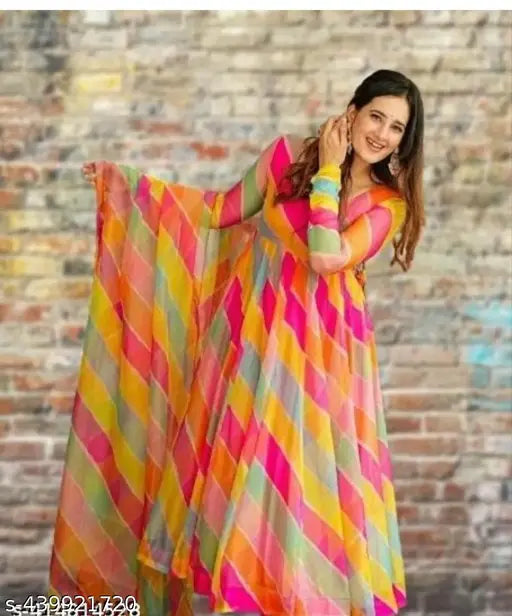 Striped georgette long-sleeve Lehariya g1k blouse in Indian sizes S-XXL