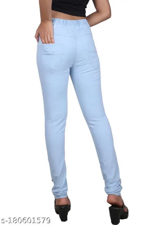 Black denim slim fit jegging for gym, yoga & office. Stretchable Lycra, mid-rise, drawstring closure. Comfortable, stylish pants for women." (96 characters)
