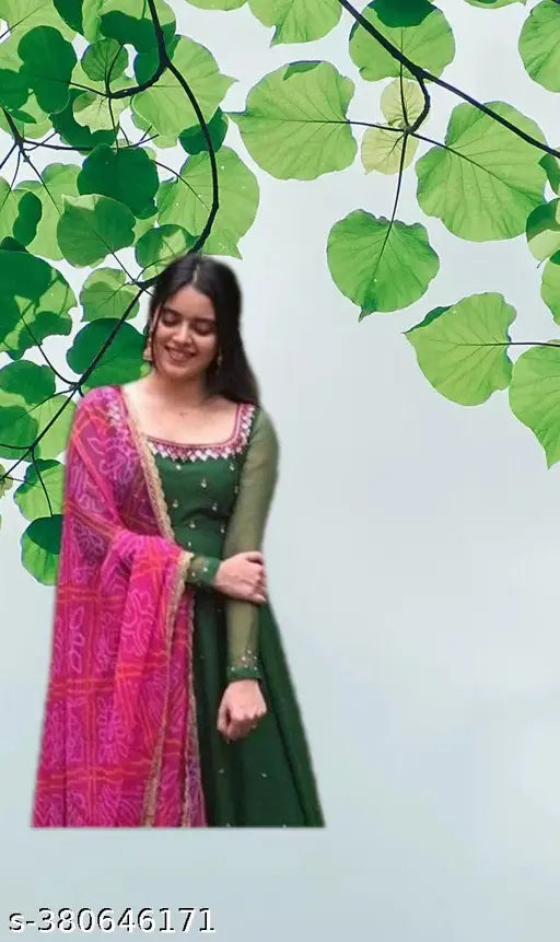 Green mirror work with dupatta