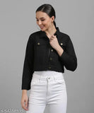 Black cotton blend casual jacket for women - Trendy Samani full sleeve, sophisticated design, ideal for everyday wear