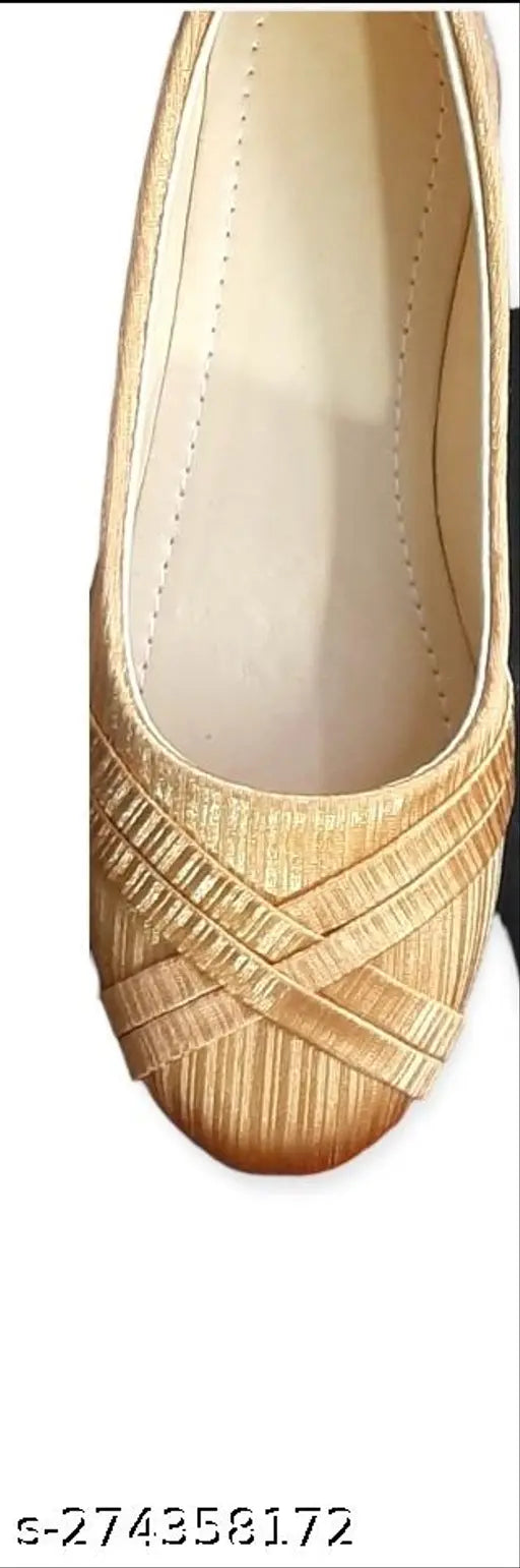 Textured PU women's gold belly sandals in sizes IND-5, 6, 7, 8, 9. India-made fashion accessories on display