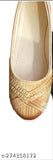 Textured PU women's gold belly sandals in sizes IND-5, 6, 7, 8, 9. India-made fashion accessories on display