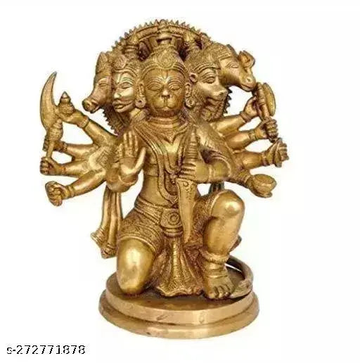 Brass, 8-metal, five-faced Hanuman idol from India, 6cm tall and wide