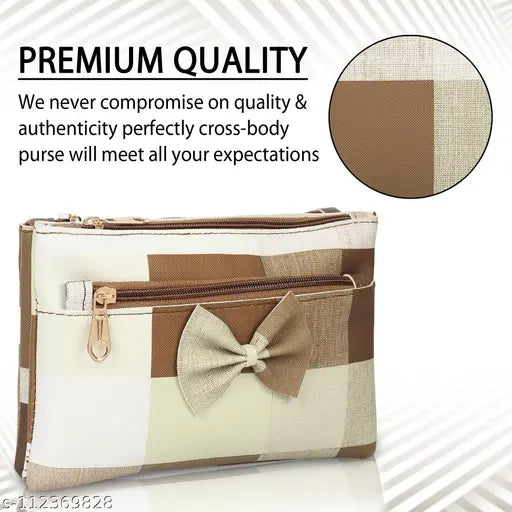 Brown cross body handbag with zipper and bow, high quality material, suitable for daily use