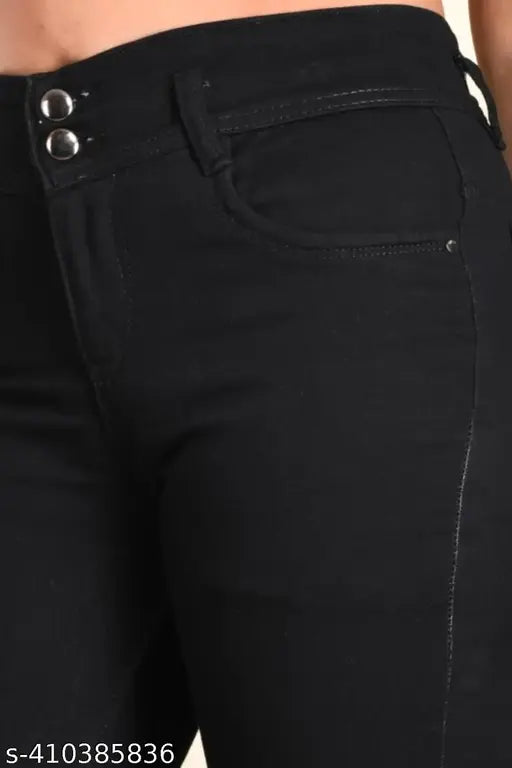 Black cotton blend stretchable jeans for women, high waist, tie-ups net, printed denim, curved pockets, light faded wash - India