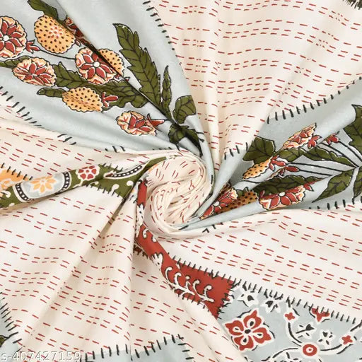 Cream cotton bedsheet with red floral embroidery, premium super king size twin set.