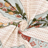 Cream cotton bedsheet with red floral embroidery, premium super king size twin set.