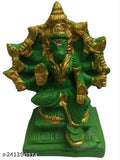 Green polyresin idol of Lord Varahi, intricately detailed with multiple arms and accessories