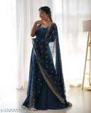 Classic Retro Women's Georgette Gown, soft fox pure georgette with micro cotton inner, 56" length, embroidery sequance jari work cutwork with lace border, ready-to-wear Indian traditional clothing